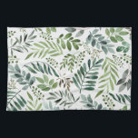 Botanische groen laat Waterverf over Theedoek<br><div class="desc">Rustige Waterverf groen bladpatroon</div>