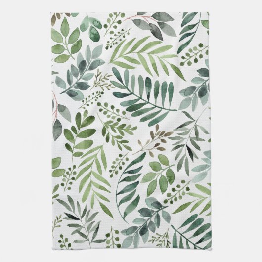 Botanische groen laat Waterverf over Theedoek (Verticaal)