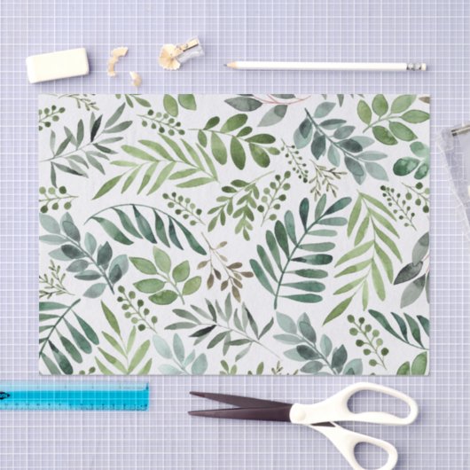 Botanische groen laat Waterverf over Tissuepapier (Craft)