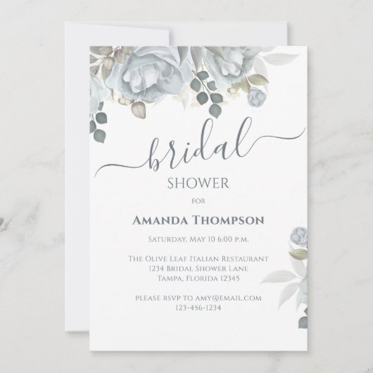 Botanische groen licht blauw Roos bloem Kaart (Voorkant)