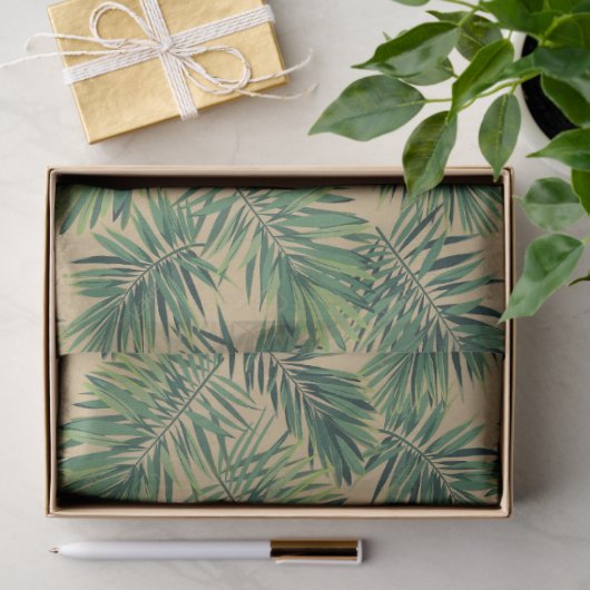 Botanische groen op Tan Tissuepapier (Geschenk)