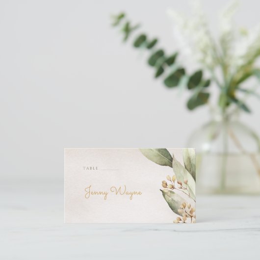 Botanische groen  rustieke escort kaarten plaatskaartje (Staand voorkant)