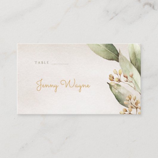 Botanische groen rustieke escort kaarten plaatskaartje (Voorkant)