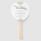 Botanische groen script bruiloft programma handwaaier (Voorkant)