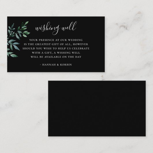 Botanische groen zwart bruiloft wens goed informatiekaartje (Voorkant / Achterkant)