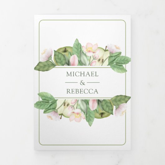 Botanische groene appelboomgaard QR code bruiloft Drieluik Uitnodiging (Cover)