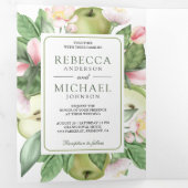 Botanische groene appelboomgaard QR code bruiloft Drieluik Uitnodiging (Binnenzijde eerst)