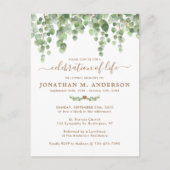 Botanische groene begrafenisviering van het leven uitnodiging briefkaart (Voorkant)