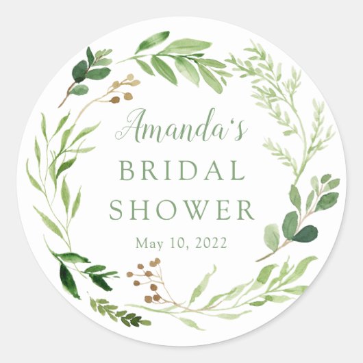 Botanische groene blad bruiloftsshower ronde sticker (Voorkant)