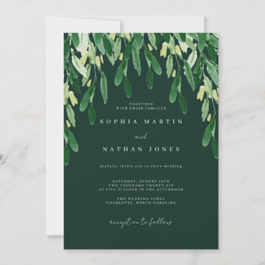 Botanische groene blad waterverf bruiloft kaart (Voorkant)