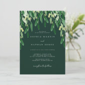 Botanische groene blad waterverf bruiloft kaart (Staand voorkant)