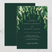 Botanische groene blad waterverf bruiloft kaart (Voorkant / Achterkant)