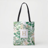 Botanische groene blad waterverf mooi monogram tote bag (Voorkant)