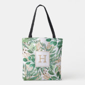 Botanische groene blad waterverf mooi monogram tote bag (Achterkant)