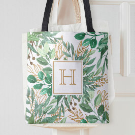 Botanische groene blad waterverf mooie monogram tote bag