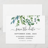 Botanische Groene Blad Waterverf Trouwfeest Save The Date (Voorkant / Achterkant)