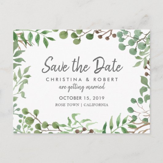 Botanische Groene Bladeren | Blad | Bewaar De Datu Aankondigingskaart (Voorkant)