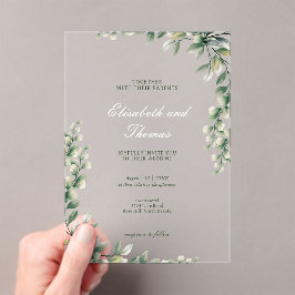 Botanische groene bladeren elegante bruiloft acryl uitnodigingen