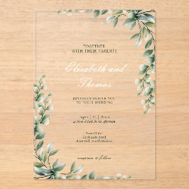 Botanische groene bladeren elegante bruiloft acryl uitnodigingen