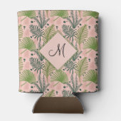 Botanische groene bladeren en monogram roze blikjeskoeler (Achterkant)