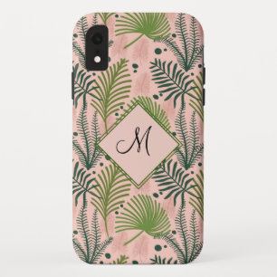 Botanische groene bladeren en monogram roze Case-Mate iPhone case
