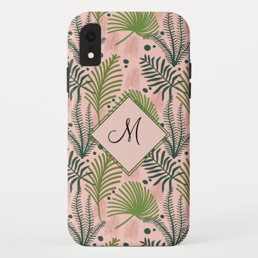 Botanische groene bladeren en monogram roze Case-Mate iPhone case (Achterkant)