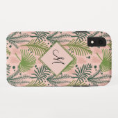 Botanische groene bladeren en monogram roze Case-Mate iPhone case (Achterkant (horizontaal))