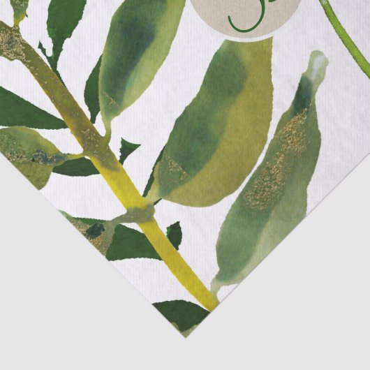 Botanische groene bladeren Monogram Letter Initiaa Tissuepapier (Detail)