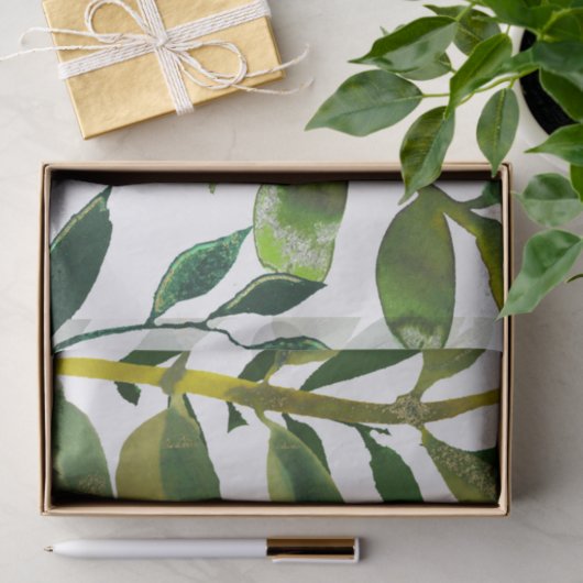 Botanische groene bladeren Monogram Letter Initiaa Tissuepapier (Geschenk)