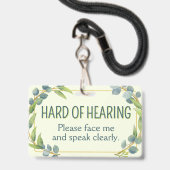 Botanische groene bladeren slechthorendheid doofhe badge (Voorzijde met lanyard)
