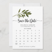 Botanische groene bladeren Sparen de Kalender van  Save The Date (Voorkant)