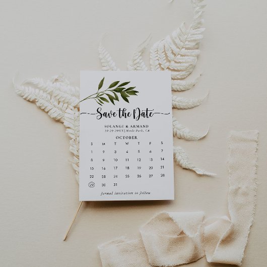 Botanische groene bladeren Sparen de Kalender van  Save The Date