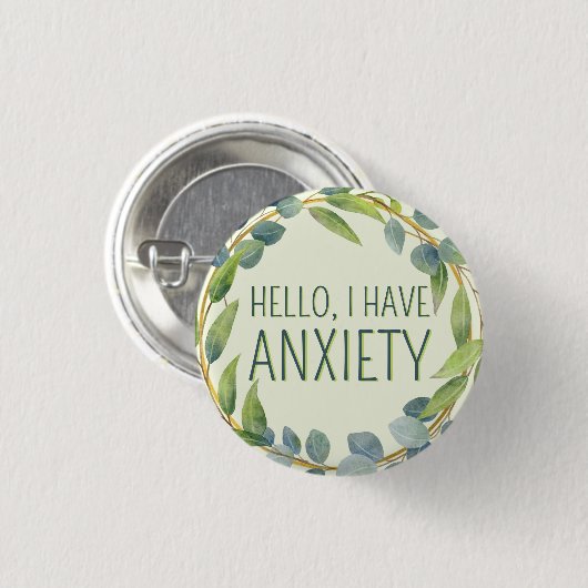 Botanische groene bladeren tekst angst ronde button 3,2 cm (Voorkant /achterkant)