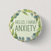 Botanische groene bladeren tekst angst ronde button 3,2 cm (Voorkant)
