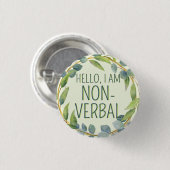 Botanische groene bladeren tekst non-verbaal autis ronde button 3,2 cm (Voorkant /achterkant)