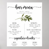 Botanische groene bladeren Trouw Bar Menu Poster (Voorkant)