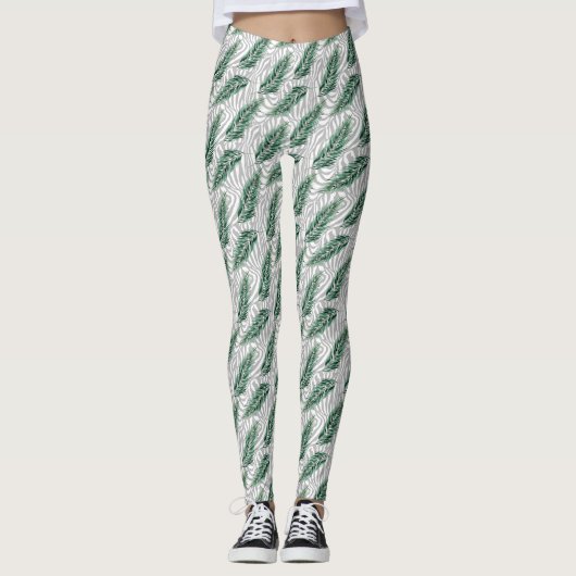 Botanische groene bladeren Waterverf Leggings (Voorkant)