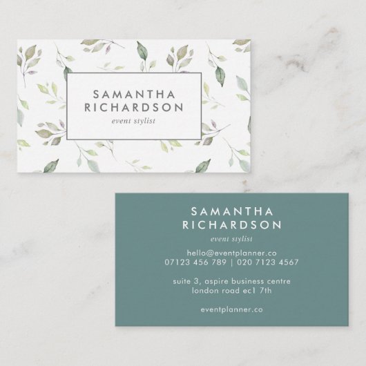 Botanische groene bladeren Waterverf Visitekaartje (Voorkant / Achterkant)