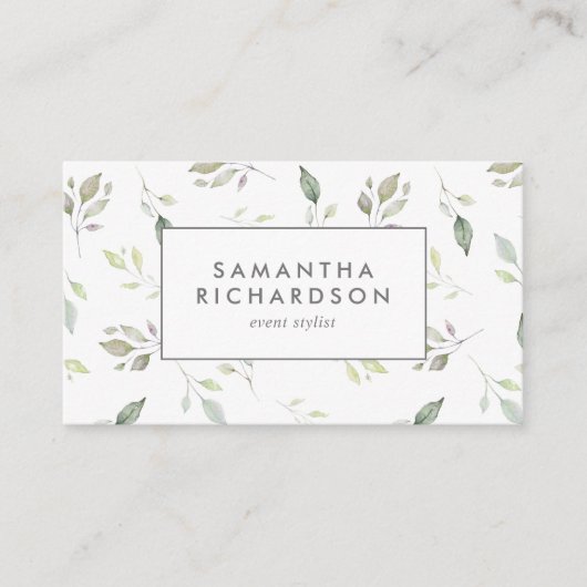Botanische groene bladeren Waterverf Visitekaartje (Voorkant)