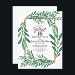 Botanische groene bladeren White Gold Sweet 16 Kaart<br><div class="desc">Mooie en elegante botanische groene bladeren op een blanke 16-jarige feestdag met gouden accenten.</div>
