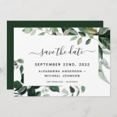 Botanische groene bladgroen waterverf bruiloft sav save the date (Voorkant / Achterkant)