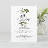 Botanische groene bladval in Love Bruidsuitnodigin Kaart (Staand voorkant)