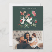 Botanische Groene Bloemen & Duiven | Vakantie van Feestdagenkaart (Voorkant)