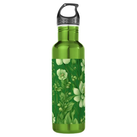 Botanische groene bloemen patroon waterfles  (Voorkant)