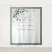 Botanische Groene Bloemige Aquarel Trouwfoto Wandkleed (Voorkant)