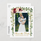 Botanische groene Bourgogne Bloemen Bewaar de datu Aankondigingskaart (Voorkant / Achterkant)