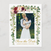 Botanische groene Bourgogne Bloemen Bewaar de datu Aankondigingskaart (Voorkant)