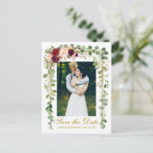 Botanische groene Bourgogne Bloemen Bewaar de datu Aankondigingskaart (Staand voorkant)