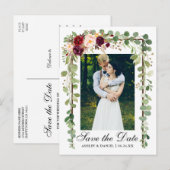 Botanische groene Bourgogne Floral bespaart de dat Aankondigingskaart (Voorkant / Achterkant)