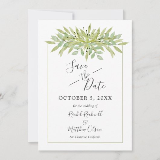 Botanische Groene Bouw Wedding sparen de Datum Kaa Save The Date (Voorkant)
